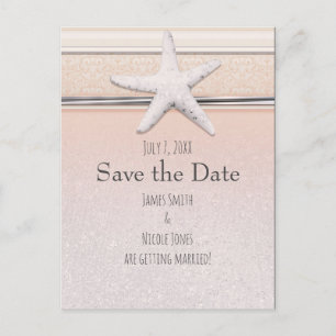 Starfish Peach & Cream Beach Wedding Save the Date Announcement Postcard