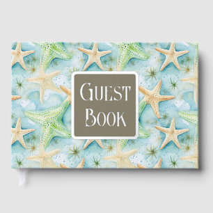 Starfish peach green nautical coastal real foil guest book