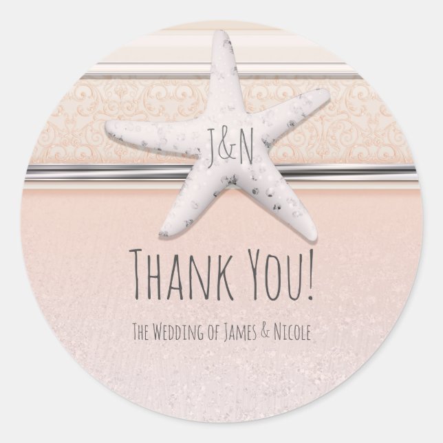 Starfish Peaches & Cream Beach Elegant Wedding Classic Round Sticker (Front)