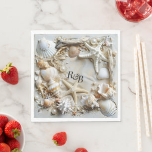 Starfish Pearls Seashells Driftwood Beach Napkin