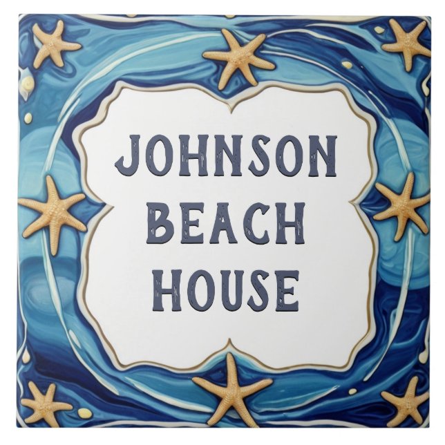Starfish Personalised Beach House Name Plate Sign Tile (Front)