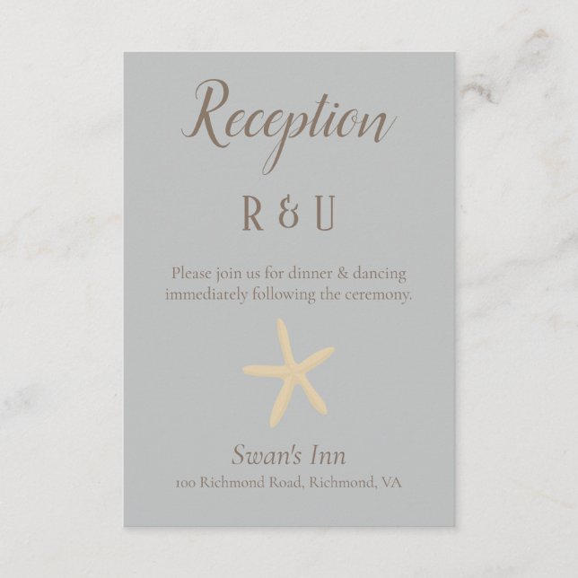 Starfish Pretty Blue and Brown Reception Enclosure Card (Front)