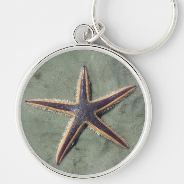 Starfish Purple sea star on beach Key Ring (Front)