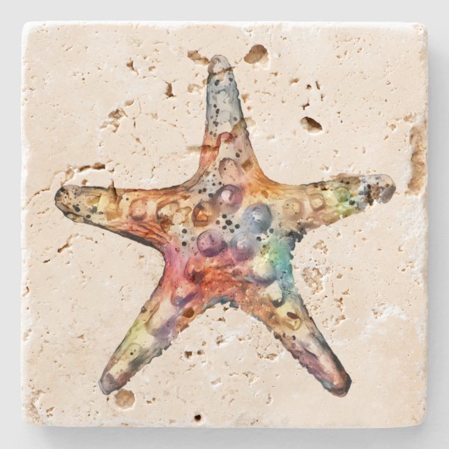 Starfish Rainbow Stone Coaster (Front)