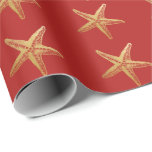 Starfish Red Gold Beach Holiday Christmas Wrapping Paper<br><div class="desc">Gold and red starfish wrapping paper. Change the background colour using the advanced editor accessible by clicking "CUSTOMIZE FURTHER." Great for beach wedding shower gifts and coastal backdrops and home decor projects.</div>