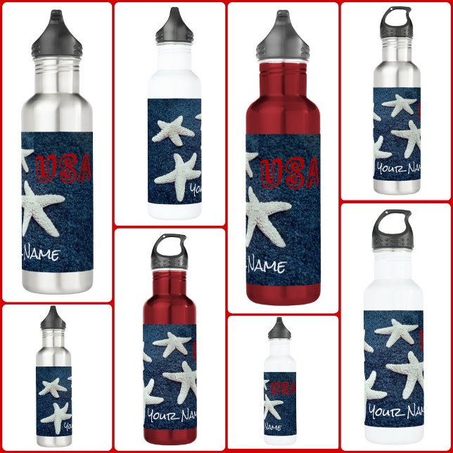 Starfish Red White and Blue USA Patriotic Nautical 710 Ml Water Bottle (Creator Uploaded)