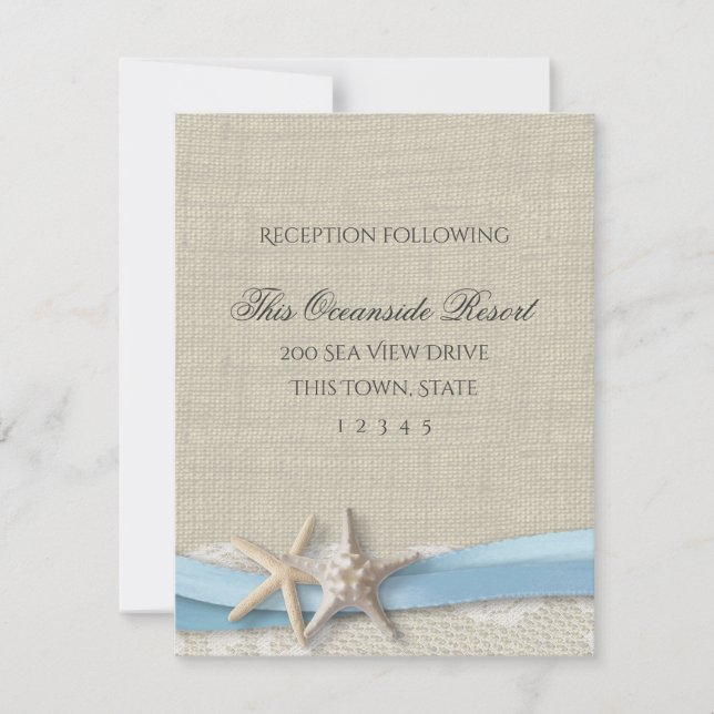 Starfish Ribbon and Lace Blue Beach Response Card (Front)