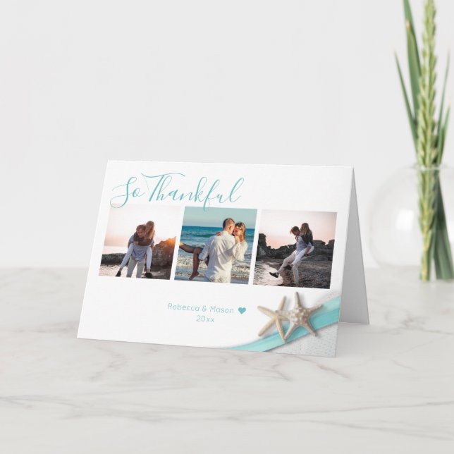 Starfish Ribbon and Lace Thankful with Photo Thank You Card (Front)