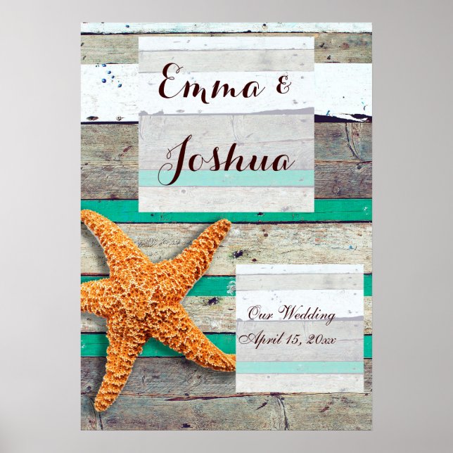 Starfish Rustic Beach Board Nautical Poster (Front)