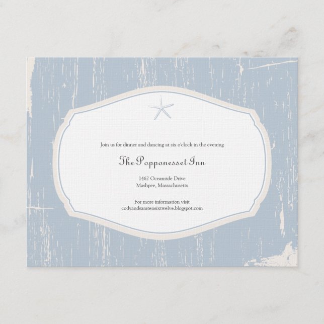 Starfish Rustic Beach Wedding Reception Enclosure Card (Front)