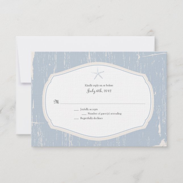 Starfish Rustic Beach Wedding RSVP Card (Front)