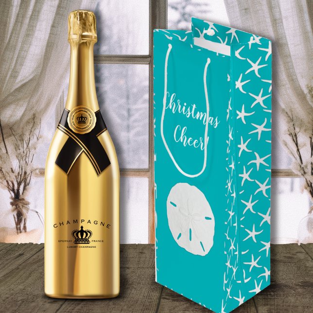 Starfish Sand Dollar All Occasion Aqua Wine Gift Bag (Creator Uploaded)