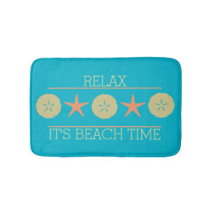 Starfish Sand Dollar Beach yellow orange turquoise Bath Mat
