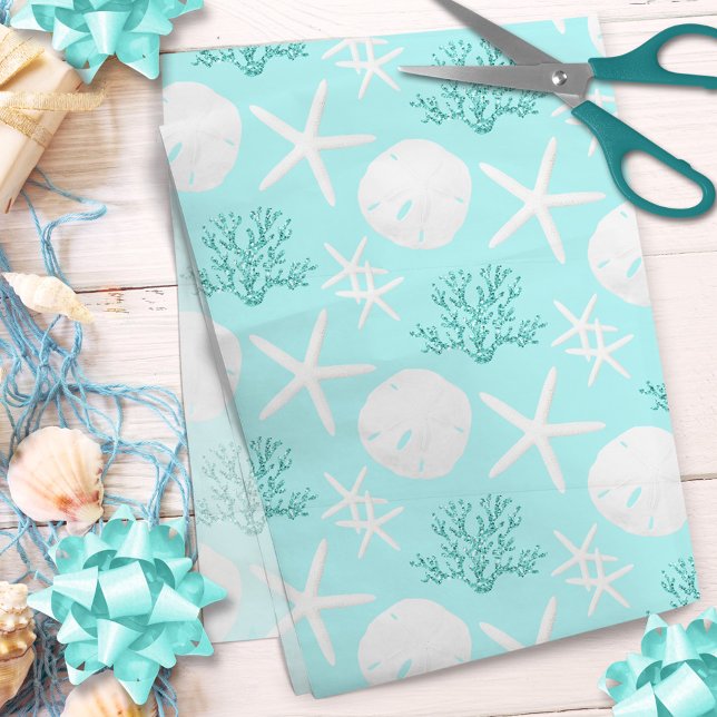 Starfish Sand Dollar Christmas Beach Aqua Blue Tissue Paper (Creator Uploaded)
