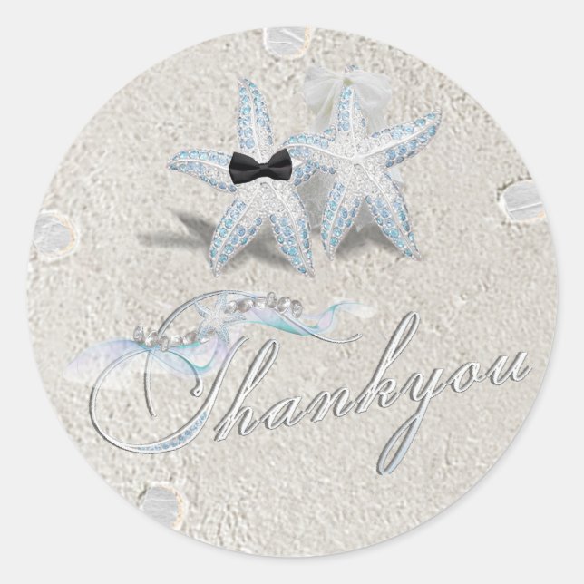 Starfish Sand Dollar Thank You Sticker (Front)