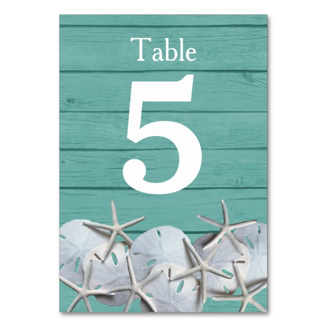 Starfish Sand Dollar Wedding Table Number Cards (Front)