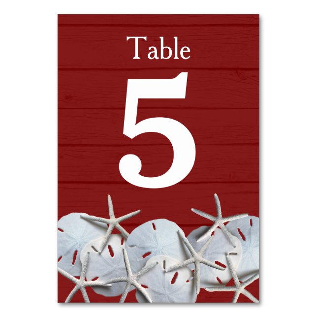 Starfish Sand Dollar Wedding Table Number Cards (Front)