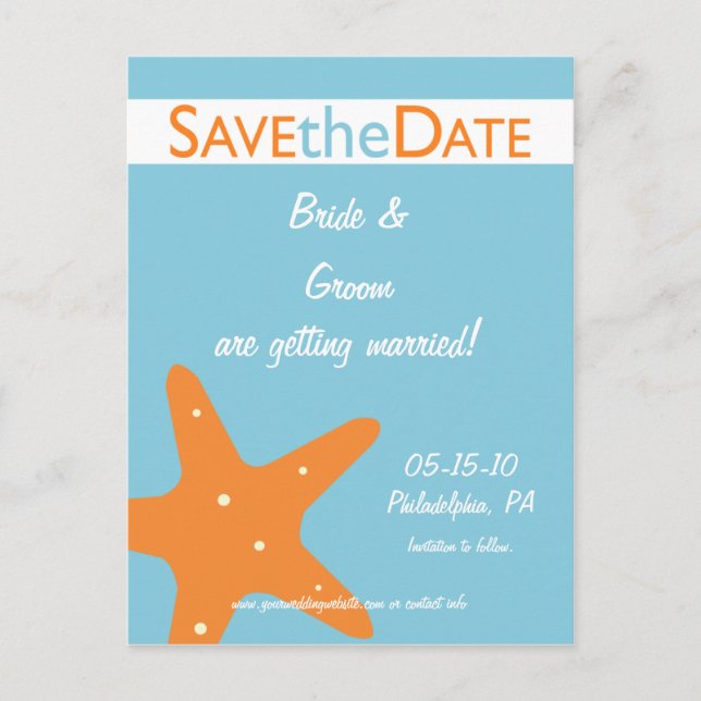 Starfish Save the Date Announcement Postcard (Front)