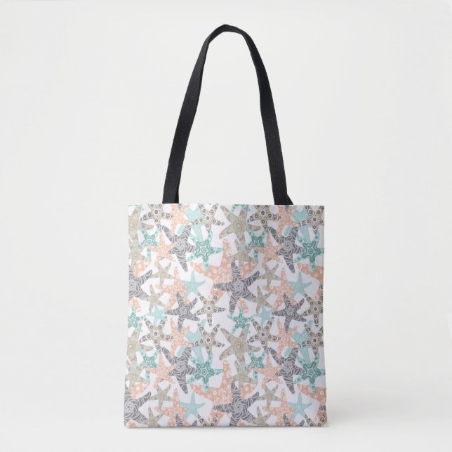 Starfish Seamless Pattern Shoulder Tote Bag (Front)