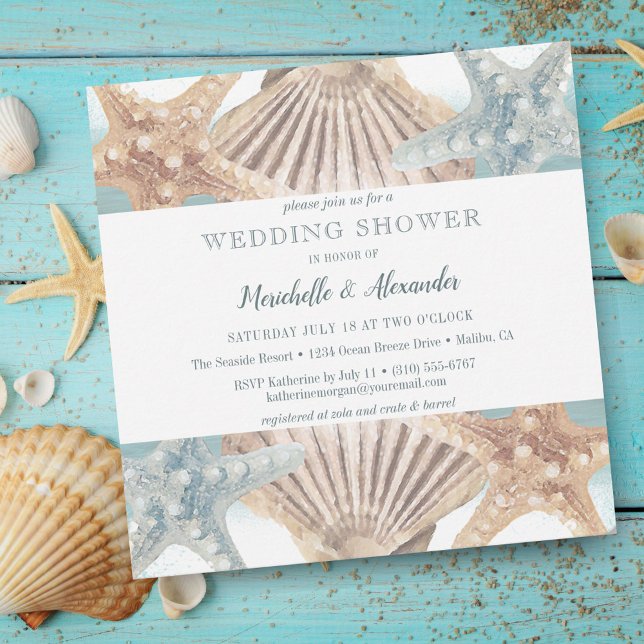 Starfish Seashell Beach Couples Wedding Shower Invitation (Creator Uploaded)