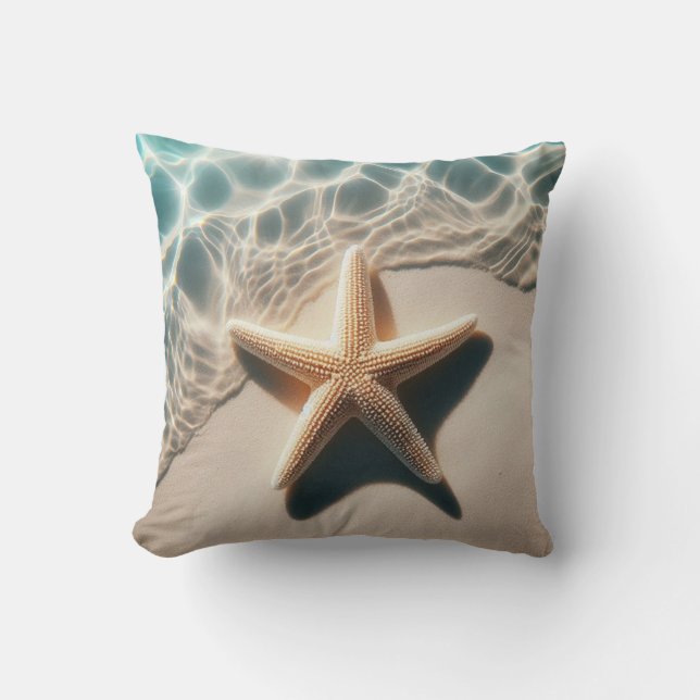 Starfish Seashell Beige Tropical Beach Ocean Cushion (Front)