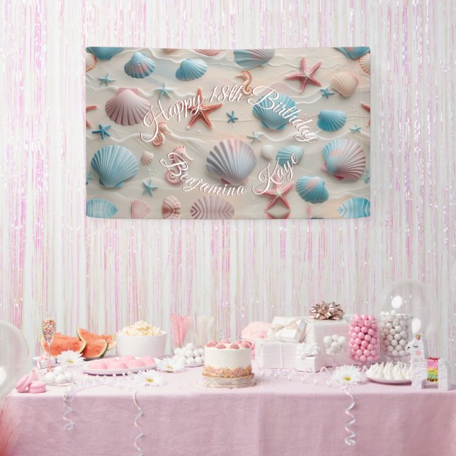 Starfish, Seashell, & Seahorses Pastel Sand Party Banner (Party)