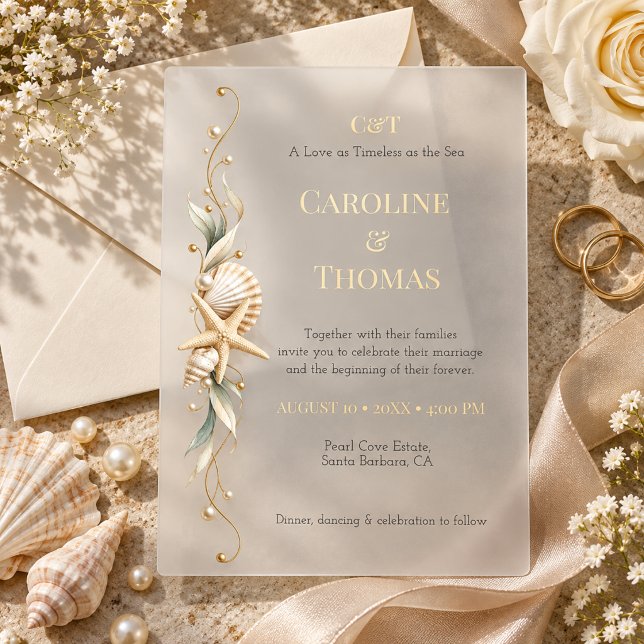 Starfish Seashell Seaside Coastal Wedding Acrylic Invitations (Creator Uploaded)