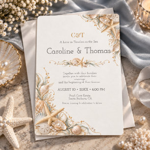 Starfish Seashell Seaside Coastal Wedding Invitation
