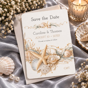 Starfish Seashell Seaside Coastal Wedding Save The Date