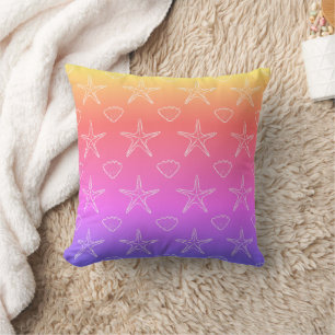 Starfish Seashell Sketch Pattern On Pastel Colours Cushion