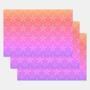 Starfish Seashell Sketch Pattern On Pastel Colours Wrapping Paper Sheet
