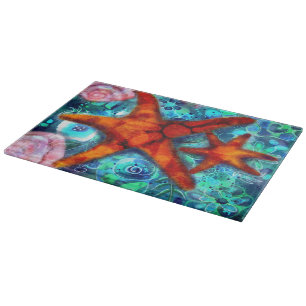 Starfish Seashells Beach Coastal Nautical Abstract Cutting Board