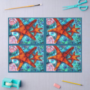 Starfish & Seashells Coastal Nautical Decoupage Tissue Paper