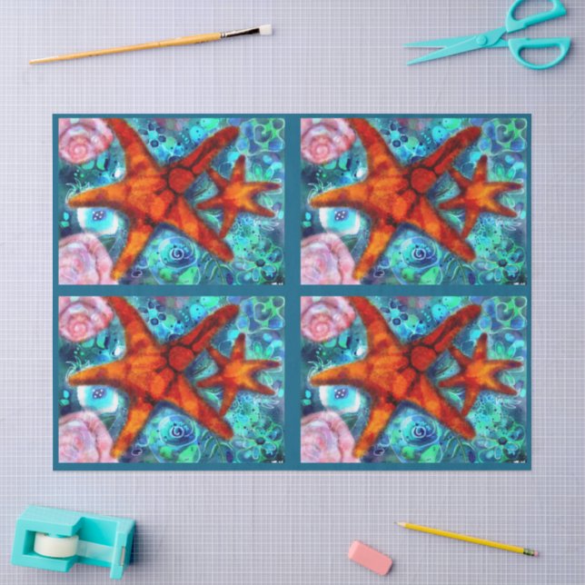 Starfish & Seashells Coastal Nautical Decoupage Tissue Paper (Craft)