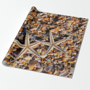 Starfish Seashells Decoupage Background Wrapping Paper