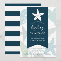 Starfish & Seashells Navy Blue Virtual Baby Shower
