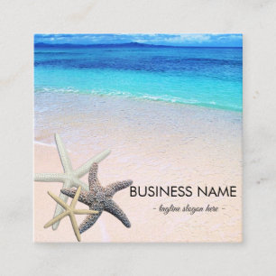 Starfish Seashells on Beautiful Beach Custom Square Business Card