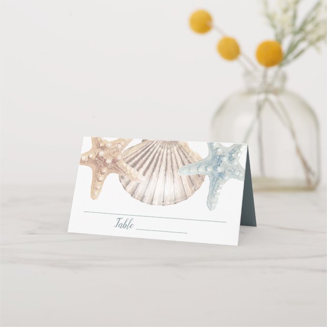 Starfish Seashells Tropical Beach Wedding Place Card (Front)