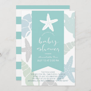 Starfish & Seashells Turquoise Blue Baby Shower Invitation