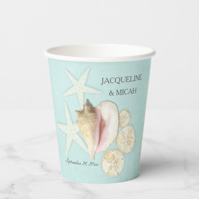 Starfish Shell Beach Sea Ocean Shore Bridal Shower Paper Cups (Back)