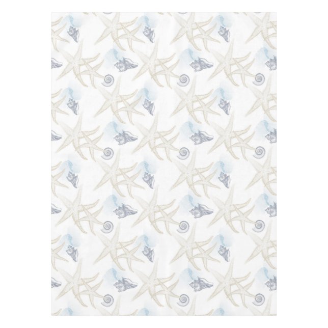 Starfish Shell White Blue Beach Table Cloth (Front)