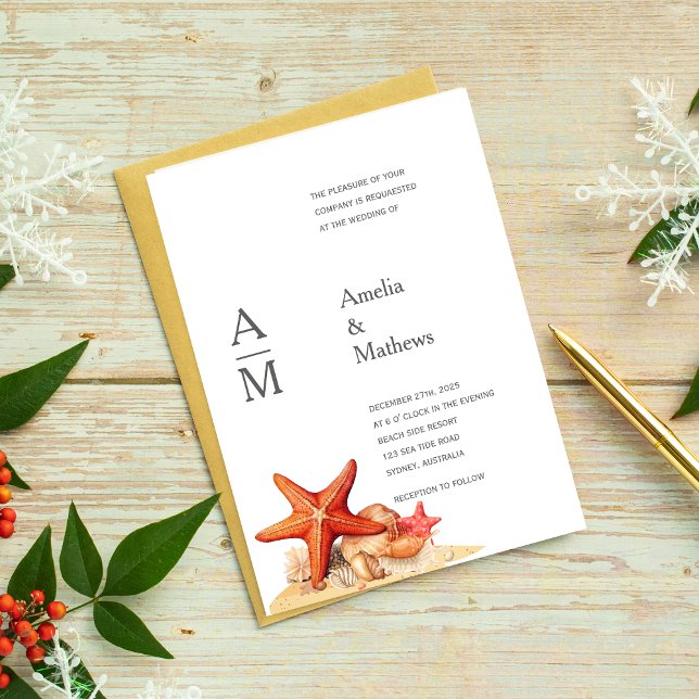 Starfish shells beach nautical wedding invitation (Creator Uploaded)