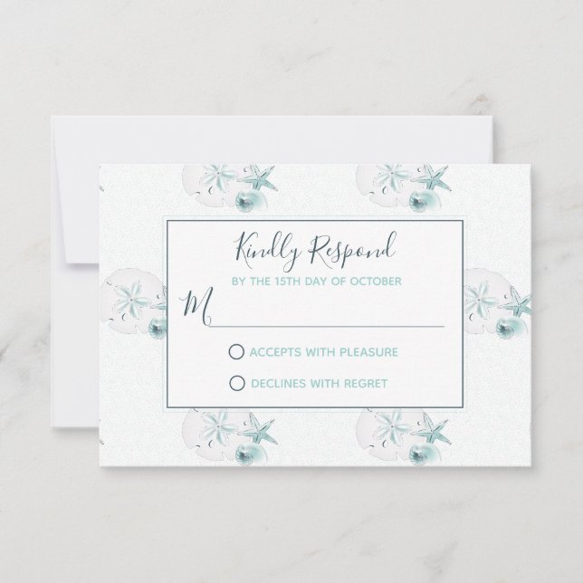 Starfish Shells Modern Elegant Beach RSVP Wedding Card (Front)