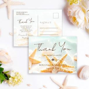 Starfish Shells Ocean Beach Wedding Thank You Postcard