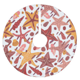 Starfish Shells: Scandinavian Sea Pattern Brushed Polyester Tree Skirt