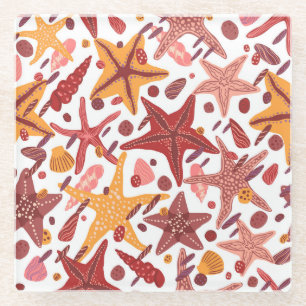 Starfish Shells: Scandinavian Sea Pattern Glass Coaster