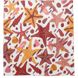Starfish Shells: Scandinavian Sea Pattern Shower Curtain