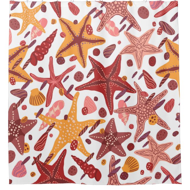 Starfish Shells: Scandinavian Sea Pattern Shower Curtain (Front)