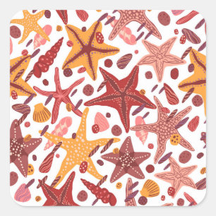 Starfish Shells: Scandinavian Sea Pattern Square Sticker