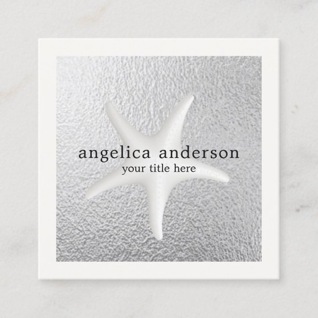Starfish Silver Foil Square Business Card (Front)